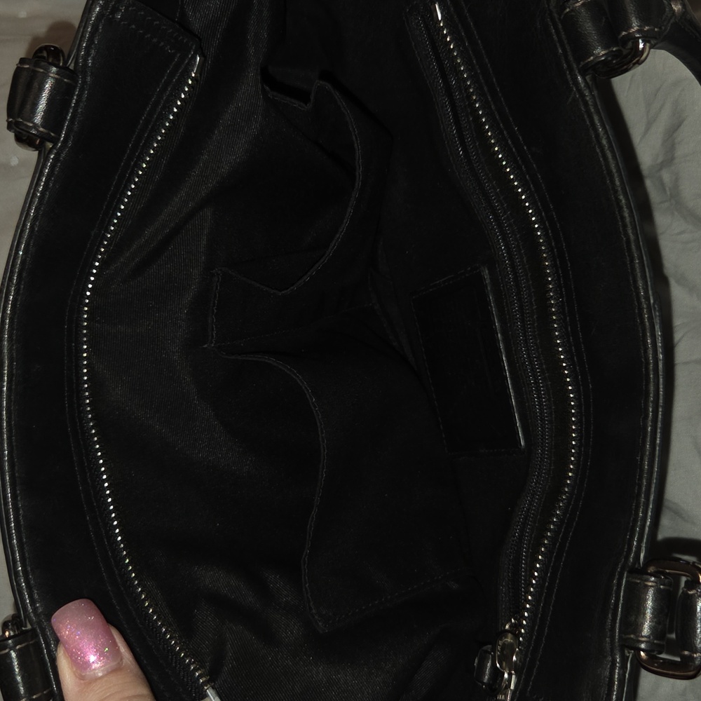 Coach Black Leather Hampton Handbag with Silver Accents - Picture 14 of 16